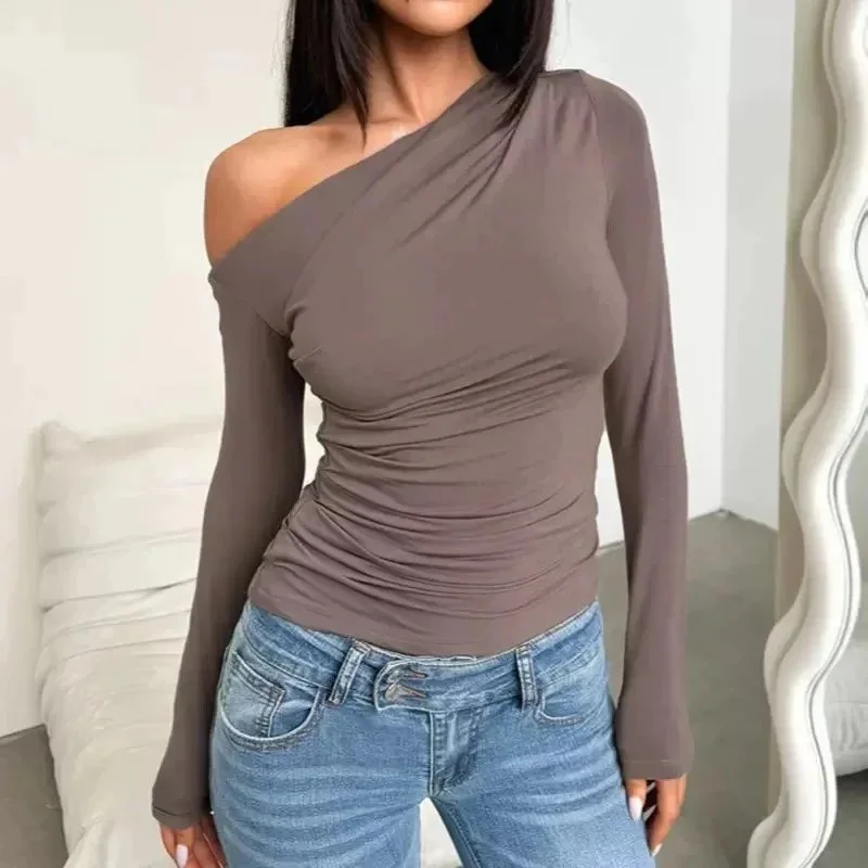 Other Asymmetric Long Sleeve Top in Taupe Brown - 1