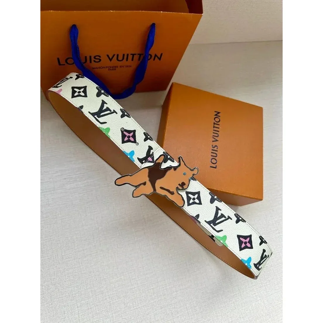 Louis Vuitton Louis Vuitton Monogram Multicolor Dog Charm Belt Multicolor