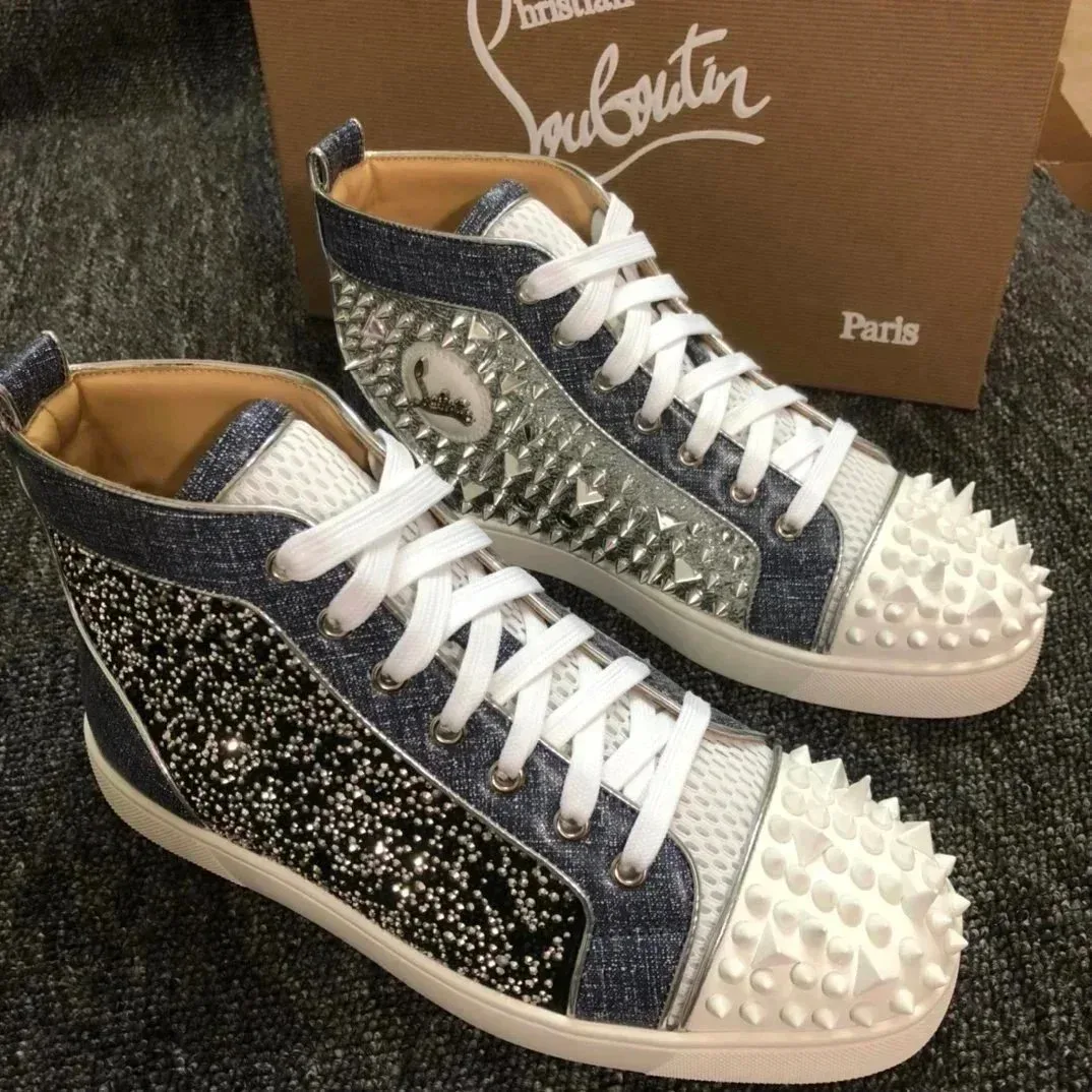 Christian Louboutin Christian Louboutin Runners 18 Denim Black White Spike High-Top Sneakers Multicolor - 1