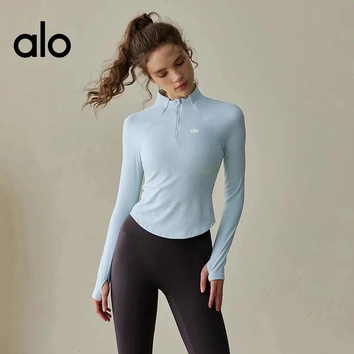 Alo Yoga Alo Blue Powder Long Sleeve Top Blue - 1