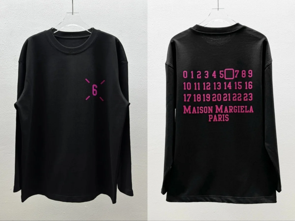 Maison Margiela Maison Margiela Tabi Black Pink Print Long Sleeve T-Shirt Black - 1