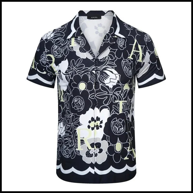Amiri Amiri Floral Print Short Sleeve Shirt Black/White Black - 1