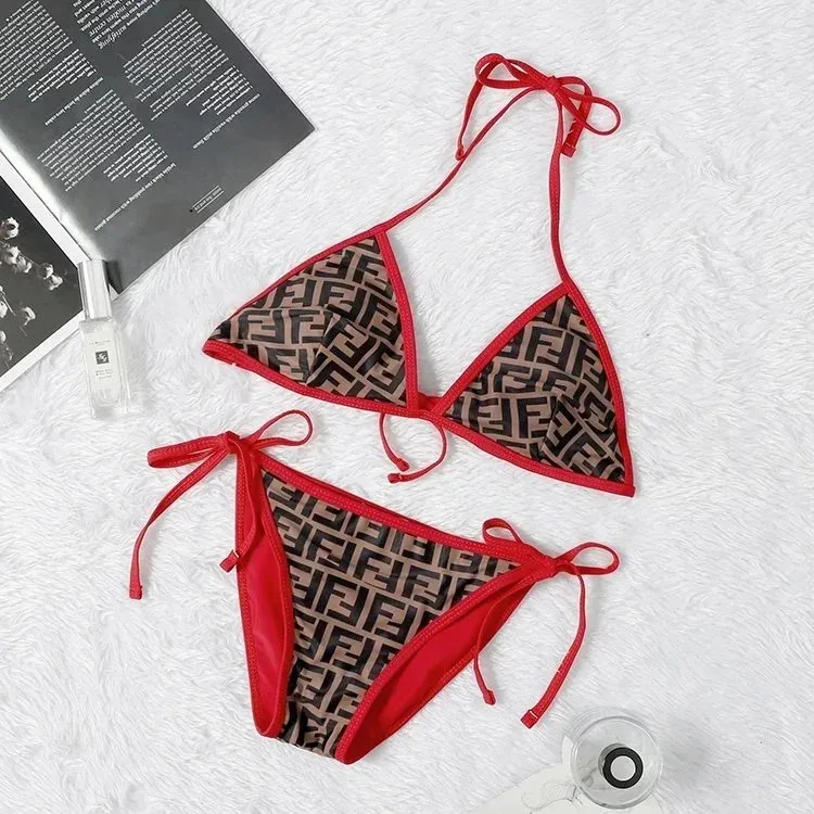 Fendi Fendi FF Monogram Brown/Red Bikini Set Brown