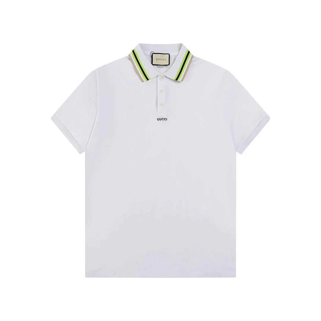 Gucci Gucci Polo Shirt White with Striped Collar Men's Top White - 1