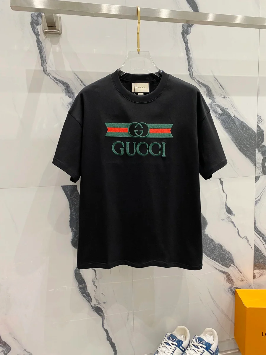 Gucci Gucci Black Web Stripe Logo T-Shirt Black