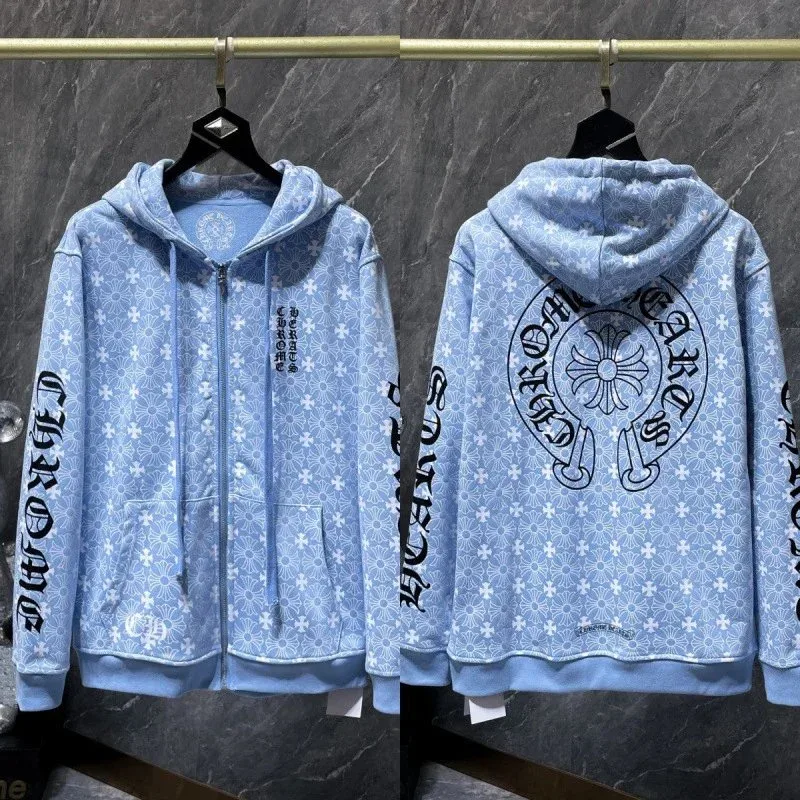 Chrome Hearts Chrome Hearts Floral Cross Light Blue Floral Zip-Up Hoodie Blue