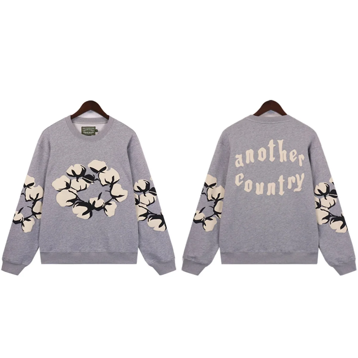 Other Grey Cotton Flower Print Sweatshirt Grey - 1