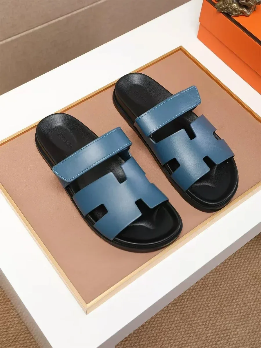 Hermès Hermès H Sandals Blue Leather Slippers Blue
