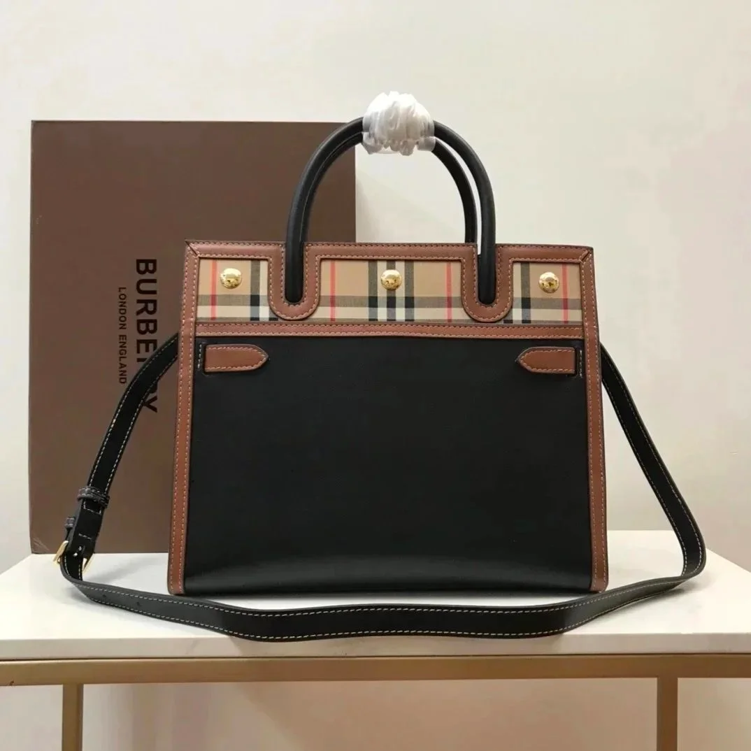Burberry Burberry TB Monogram Black & Check Tote Bag Black