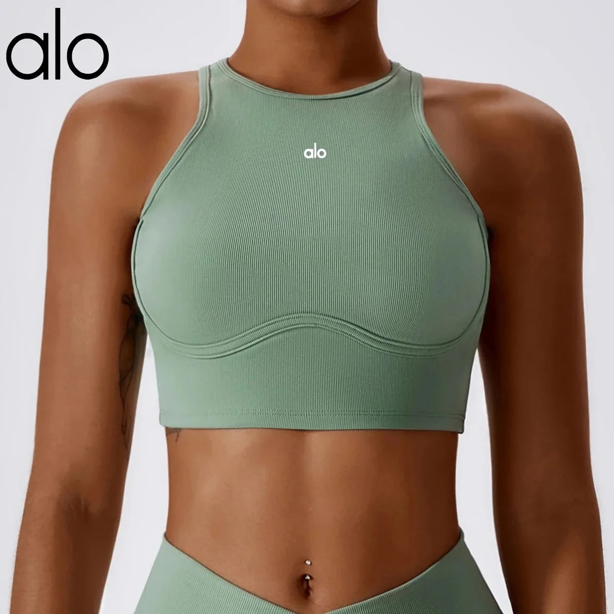 Alo Yoga Alo Lululemon Inspired Crop Top Rosé Green Green - 1