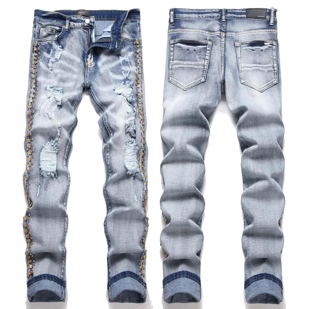 Other Light Blue Distressed Jeans with Orange Studs Blue - 1
