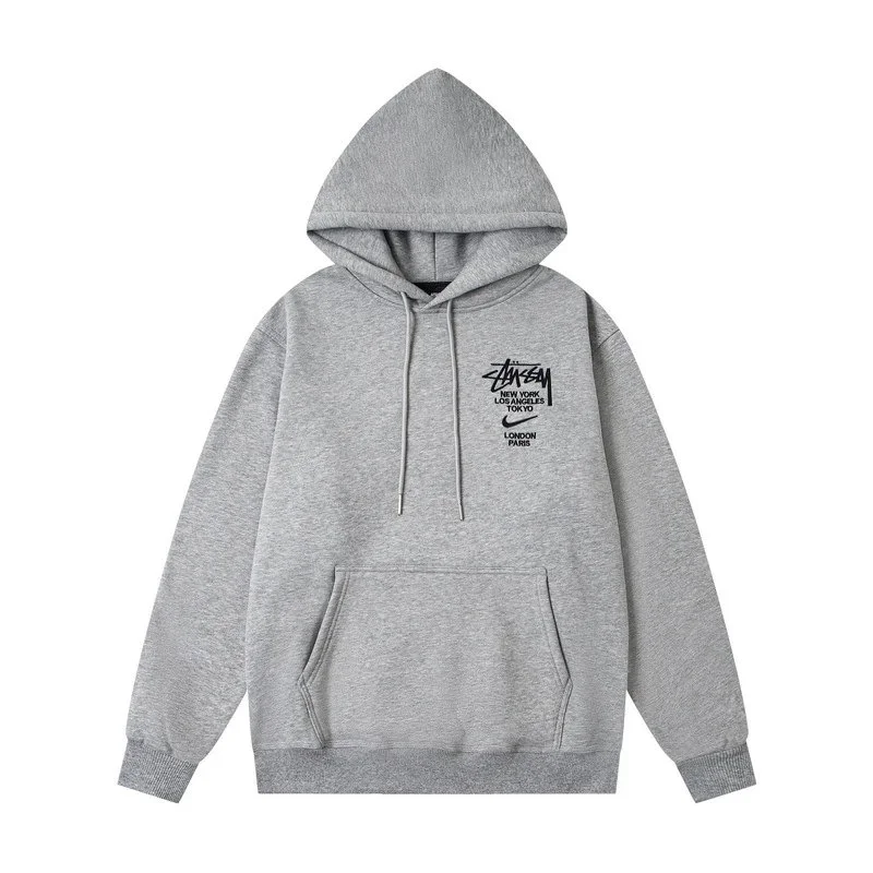 Stussy Stussy Basic Logo Grey Embroidered Fleece Hoodie Grey - 1