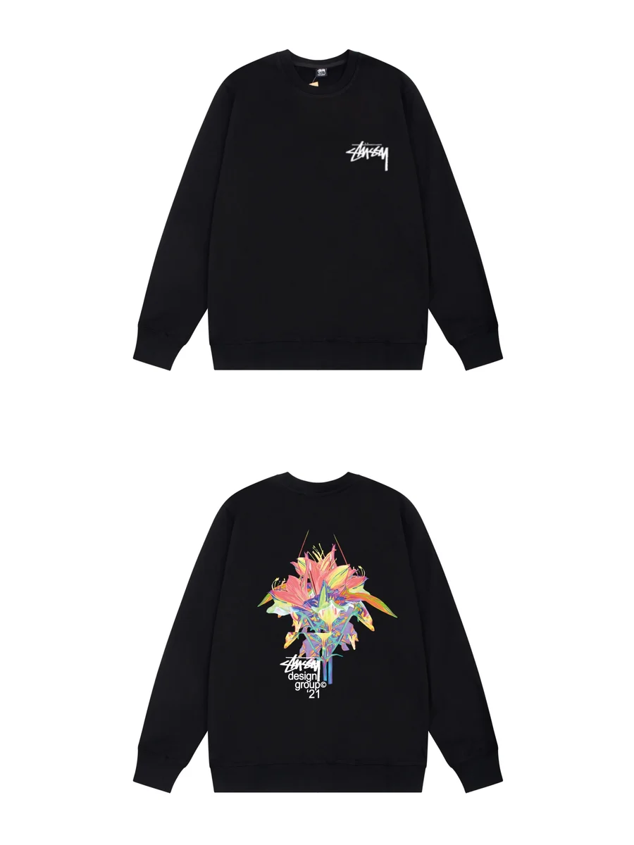 Stussy Stussy Black Floral Print Crewneck Sweatshirt Black - 1