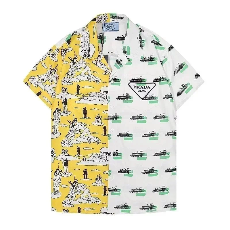 Prada Prada Yellow & White Split Print Short Sleeve Shirt White - 1