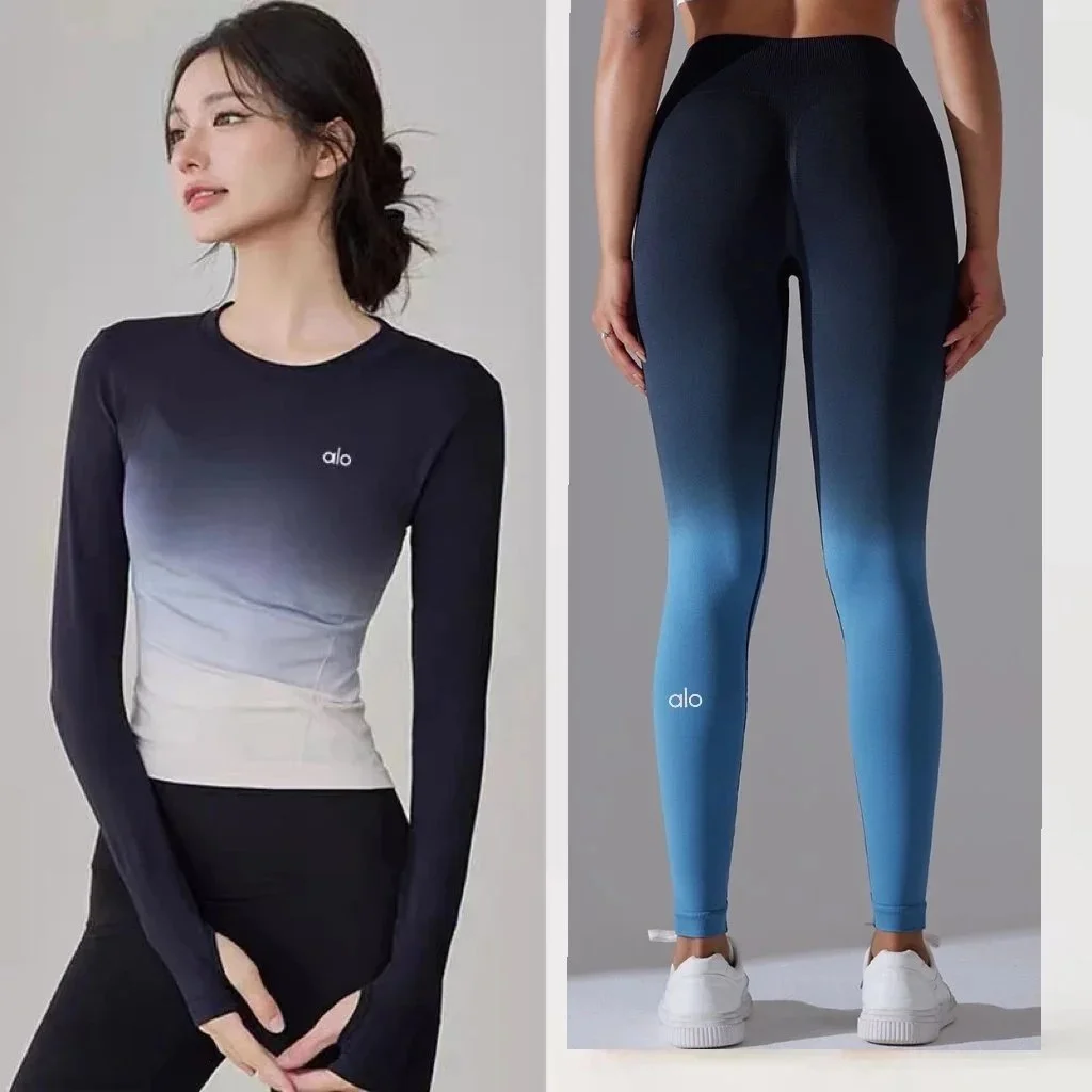 Alo Yoga Alo Gradient Long Sleeve Top CX6207 Black+6620 Blue Blue - 1