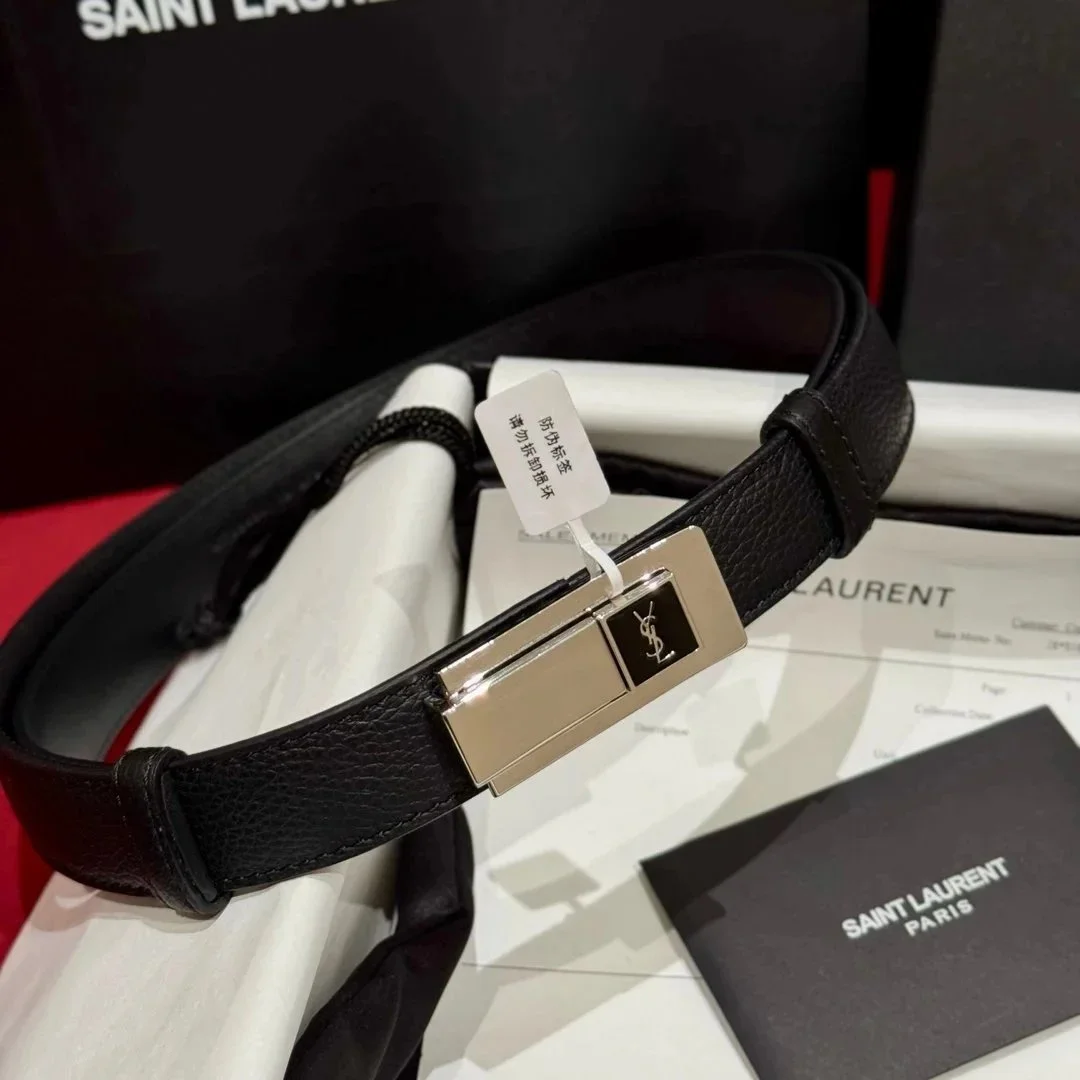 Saint Laurent Saint Laurent Black YSL Logo Belt Black - 1