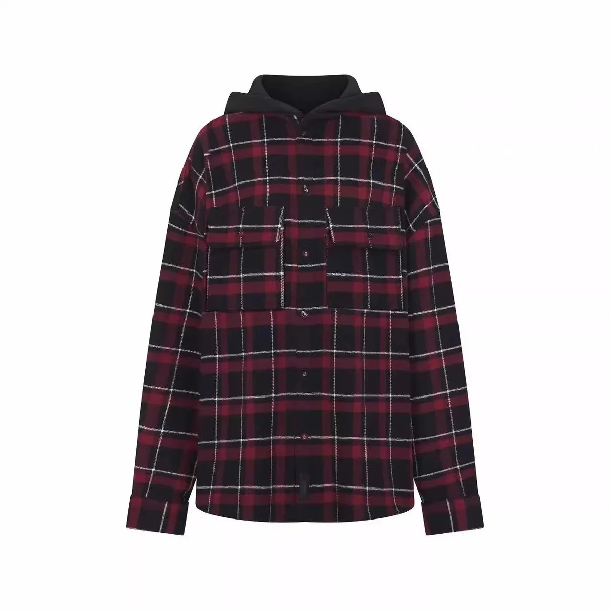 Other Red Plaid Hooded Flannel Shirt Red - 1