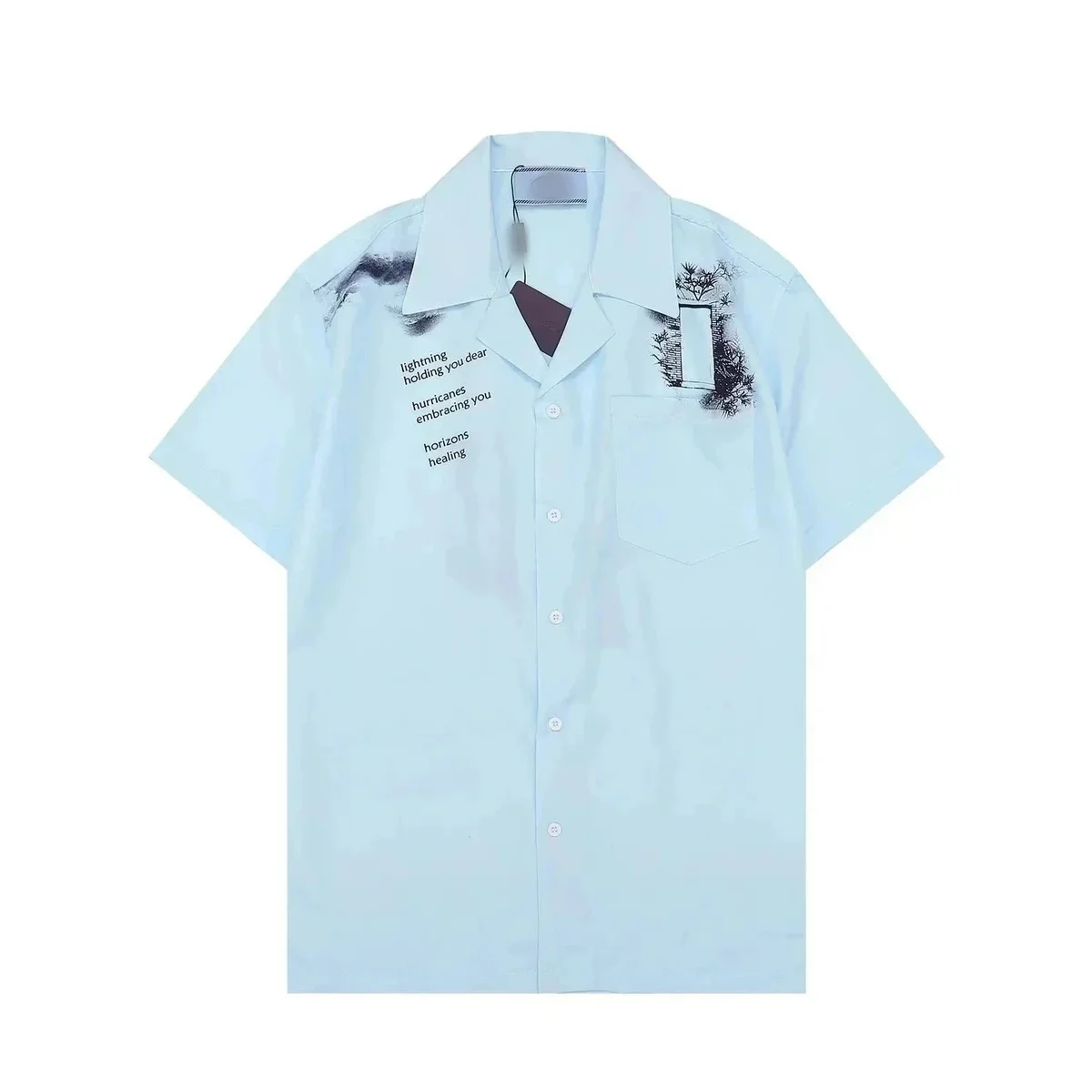 Other Light Blue Artistic Print Short Sleeve Shirt Blue - 1