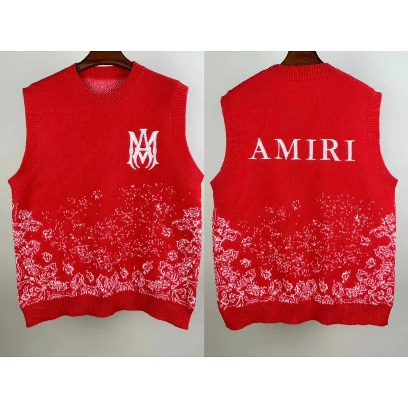 Amiri Amiri Red & White Floral Knit Vest Red - 1