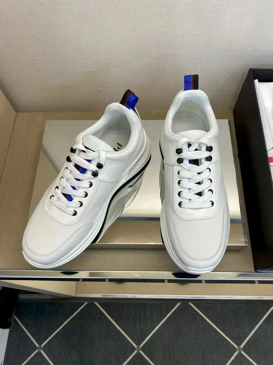 Prada Prada White Leather Sneakers with Blue & Red Accents White - 1