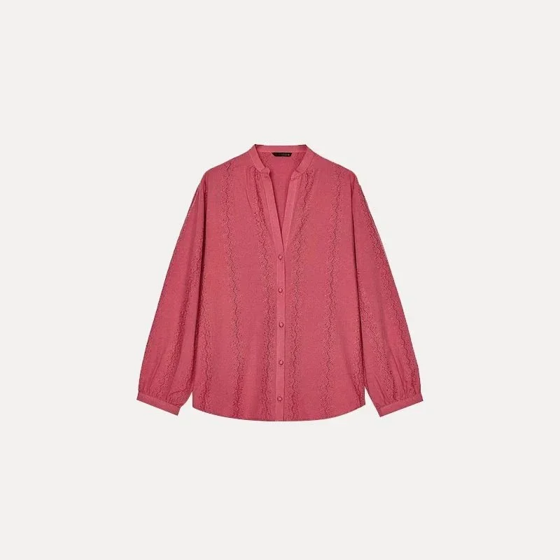 Other Unisex Wine Red Lace Detail Blouse Red - 1