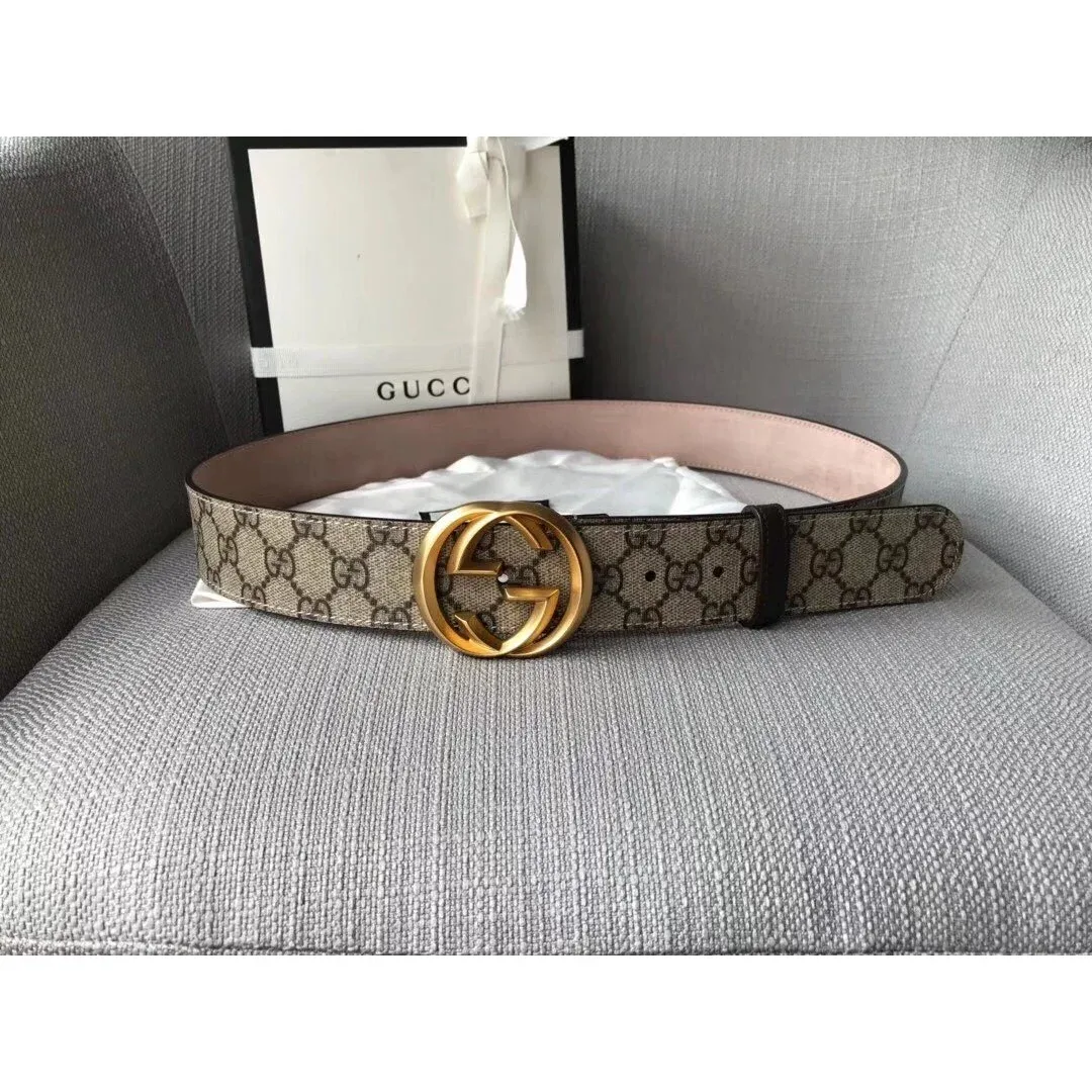 Gucci Gucci GG Supreme Belt Brown Gold Accessories Brown - 1