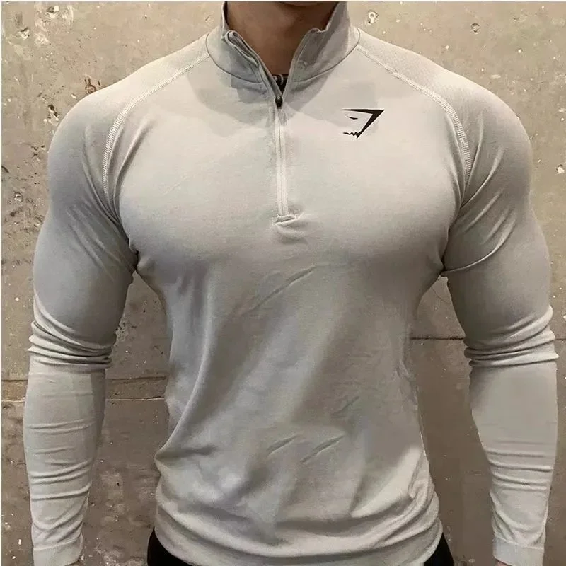 Gymshark Gymshark Light Grey Half-Zip Long Sleeve Performance Top Grey - 1