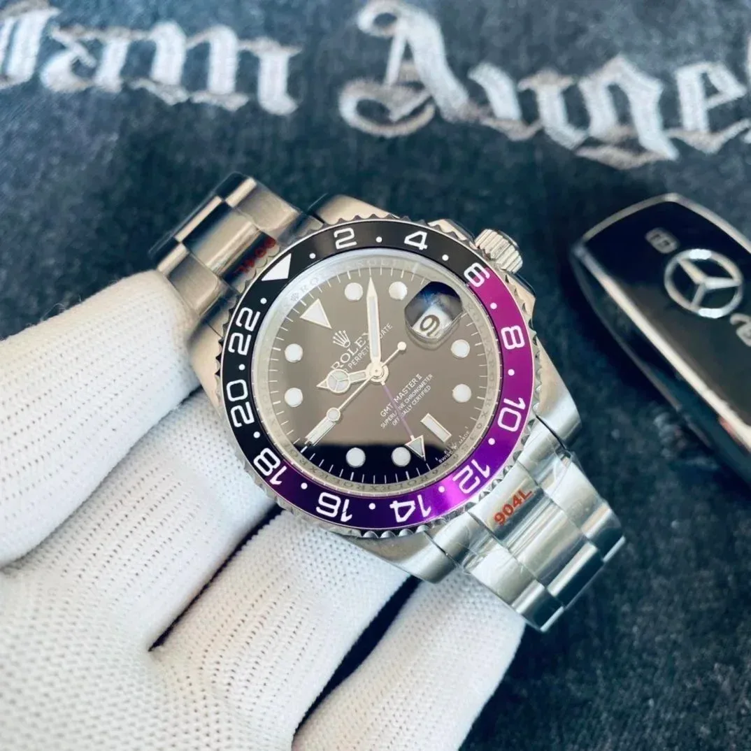 Rolex Rolex GMT-Master II Silver Case Black Dial Purple Bezel Watch Silver - 1