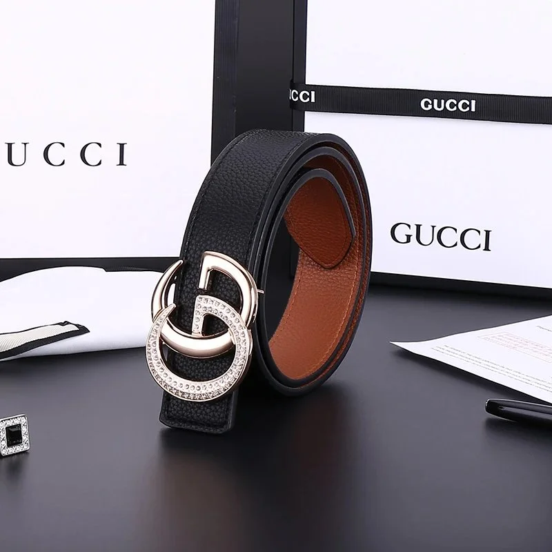 Gucci Gucci Interlocking G Black Crystal Buckle Belt Black