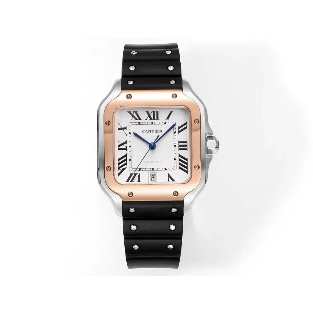 Cartier Cartier Santos Silver & Rose Gold Automatic Watch Black