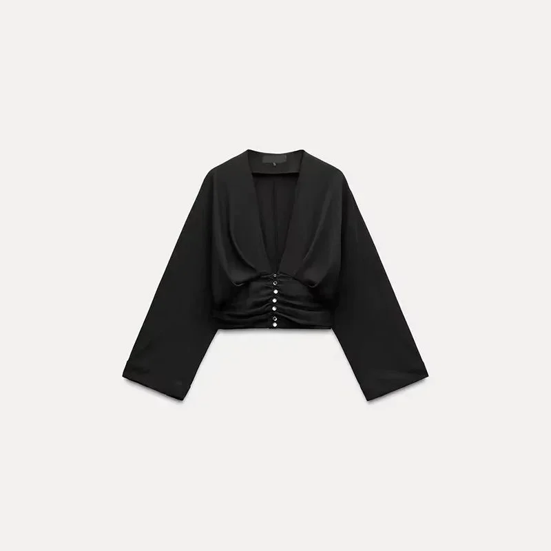 Other Black Buttoned Crop Top Black - 1