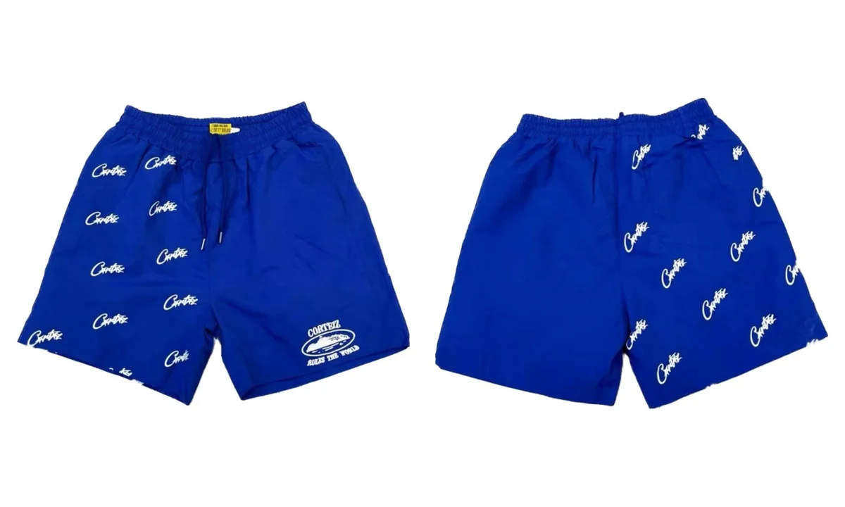 Corteiz Corteiz 2001 Blue All-Over Logo Shorts Blue - 1