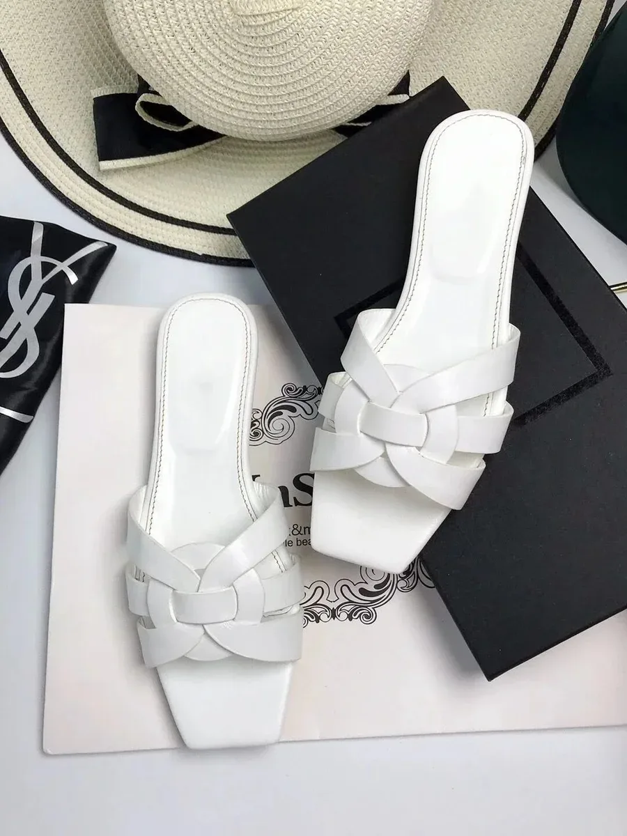 Saint Laurent Saint Laurent YSL Tod White Leather Sandals White - 1