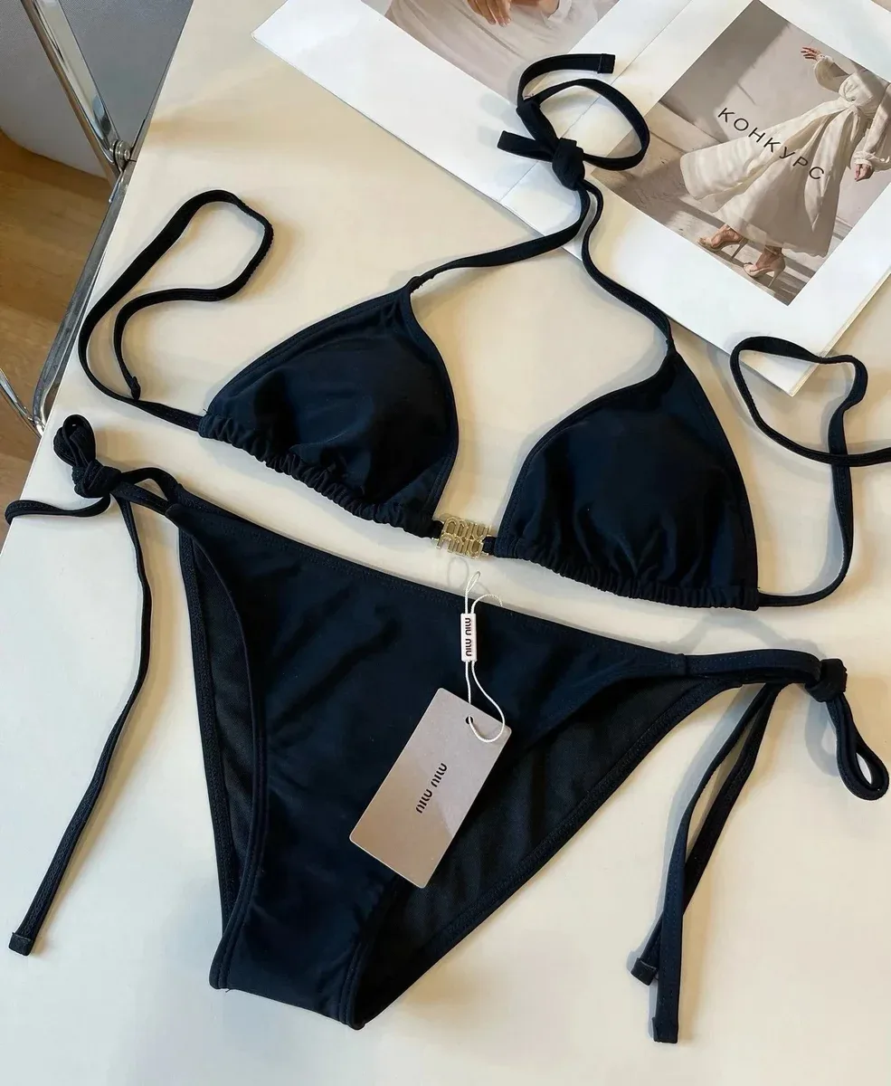 Miu Miu Miu Miu Black Solid Bikini Set Black - 1