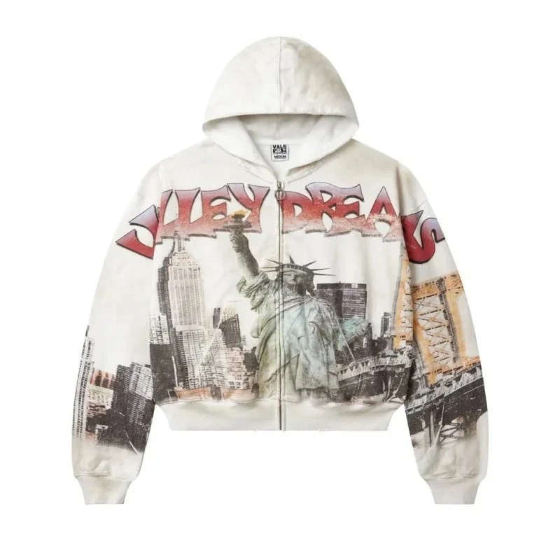 Other Unisex YN-33 Liberty Print Zip-Up Hoodie White - 1