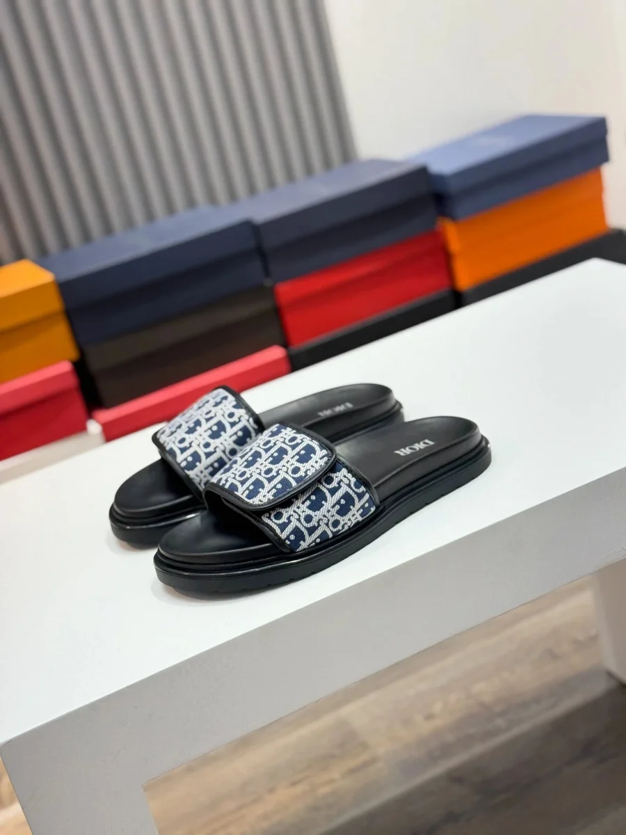 Dior Dior Dior Book Tote Oblique Print Slide Sandals Blue - 1