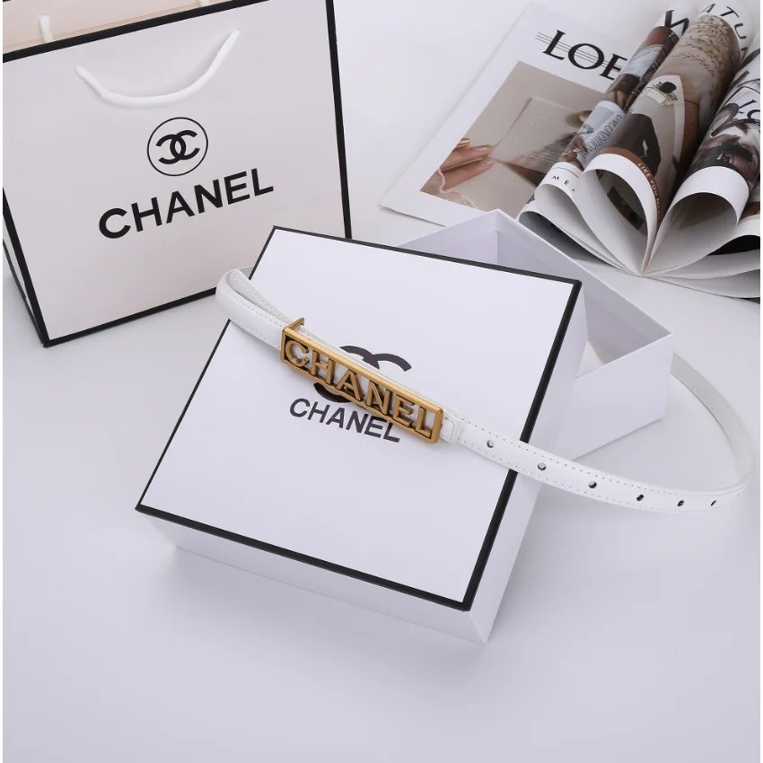 Chanel Chanel White Belt with Gold Logo White