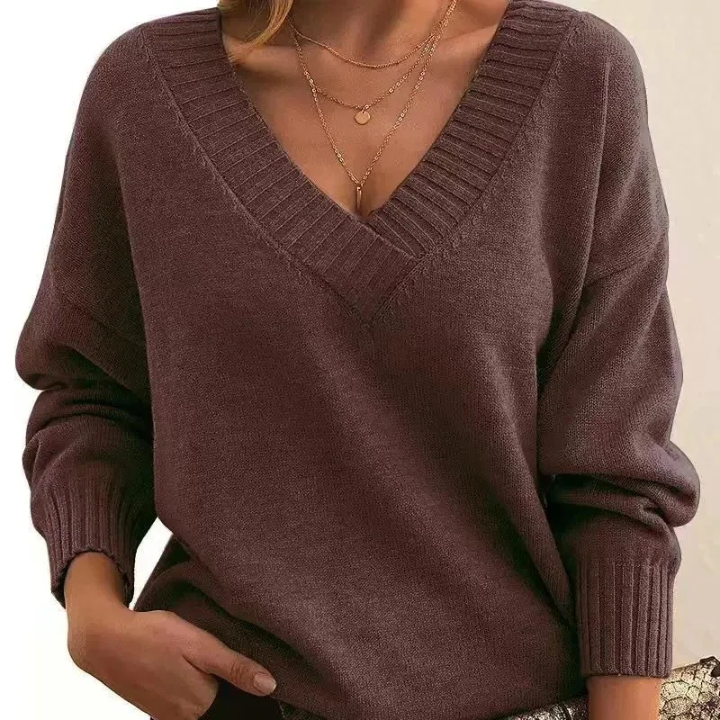 Other V-Neck Sweater Coffee Brown Knit Top Brown - 1