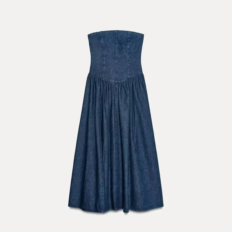 Other Denim Strapless Maxi Dress Blue Casual Blue - 1