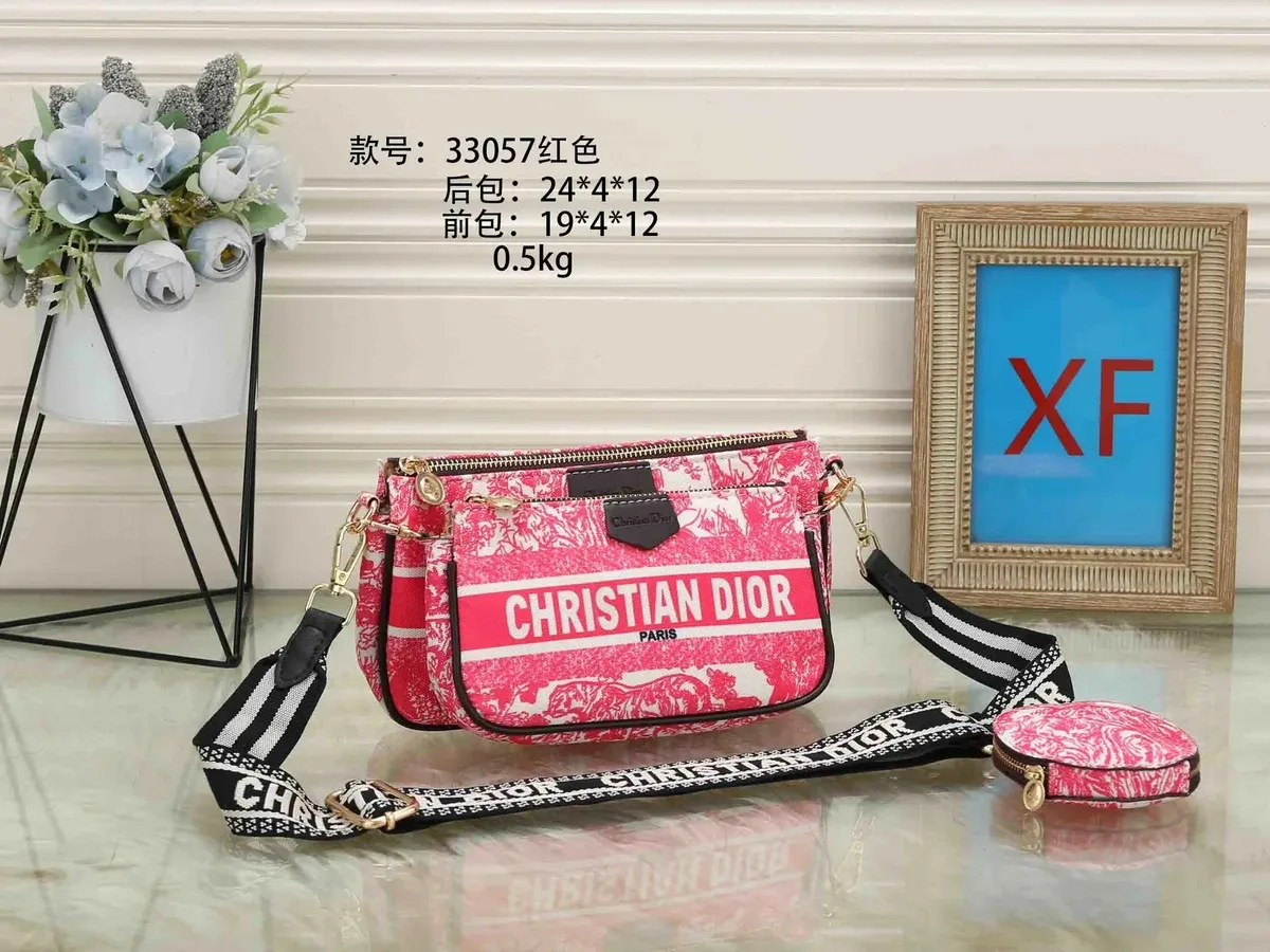 Dior Christian Dior Lady Dior Red Canvas Crossbody Bag Red - 1