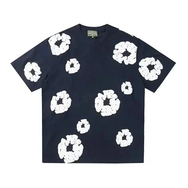 Other Unisex Navy Blue with White Floral Print T-Shirt Navy - 1