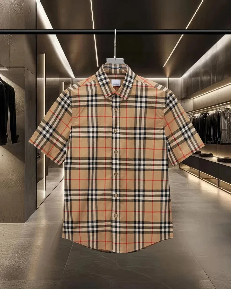 Burberry Burberry TB Monogram Short Sleeve Shirt Beige Checkered Men Beige - 1