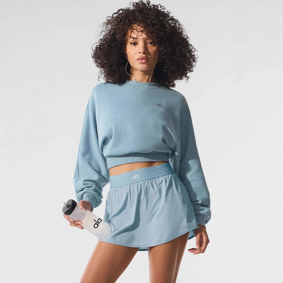 Other Light Blue Fleece Crop Top & Skirt Set Blue - 1