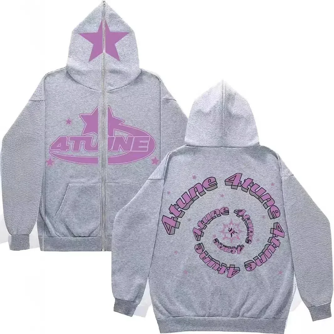 Other Grey/Purple Graphic Zip-Up Hoodie Grey - 1
