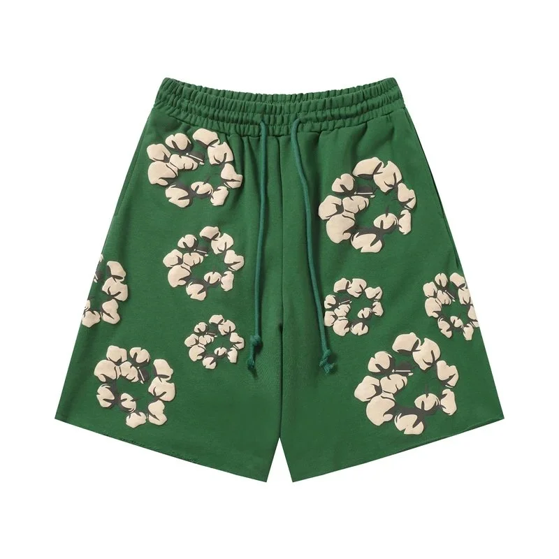 Other Green Cotton Flower Print Shorts Green - 1