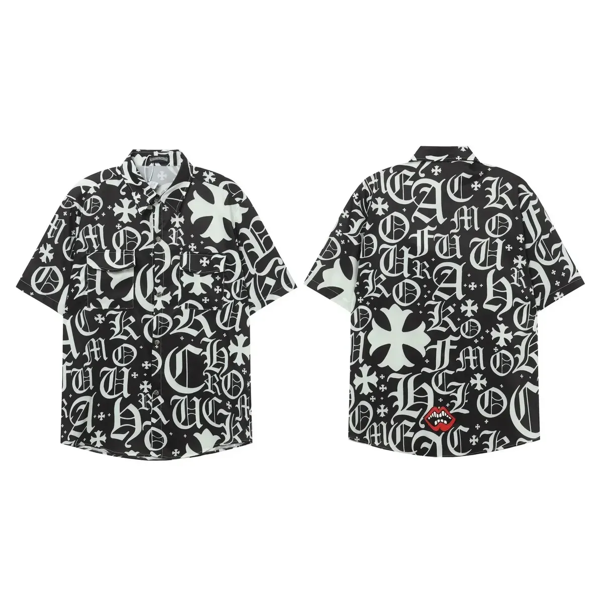 Chrome Hearts Chrome Hearts Gothic Cross Print Short Sleeve Shirt Black - 1