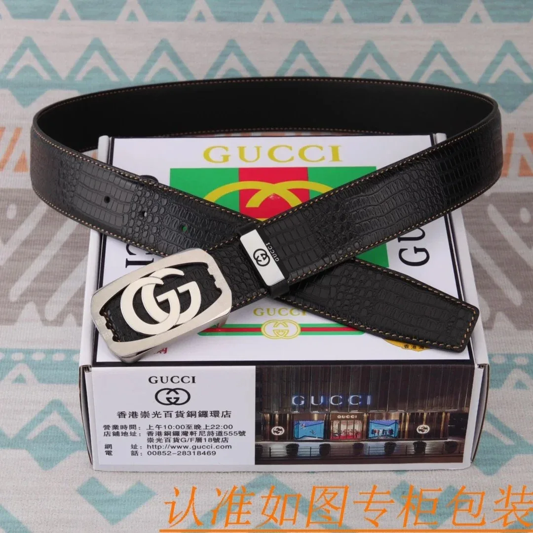 Gucci Gucci GG Belt Black Crocodile Texture Belt Black - 1