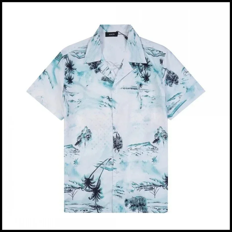 Amiri Amiri Tropical Print Short Sleeve Shirt White/Blue White - 1