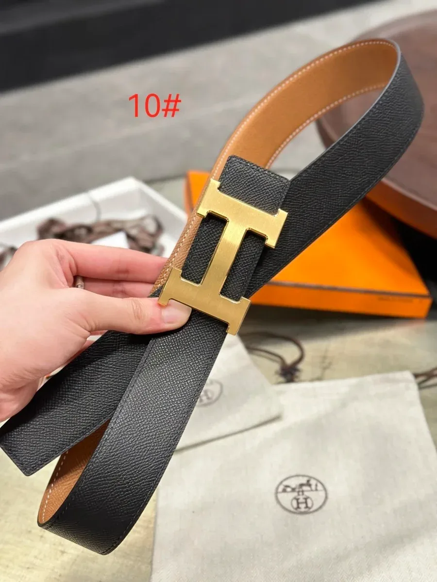 Hermès Hermès H Belt Black with Tan/Brushed Gold Buckle Palm Print Black