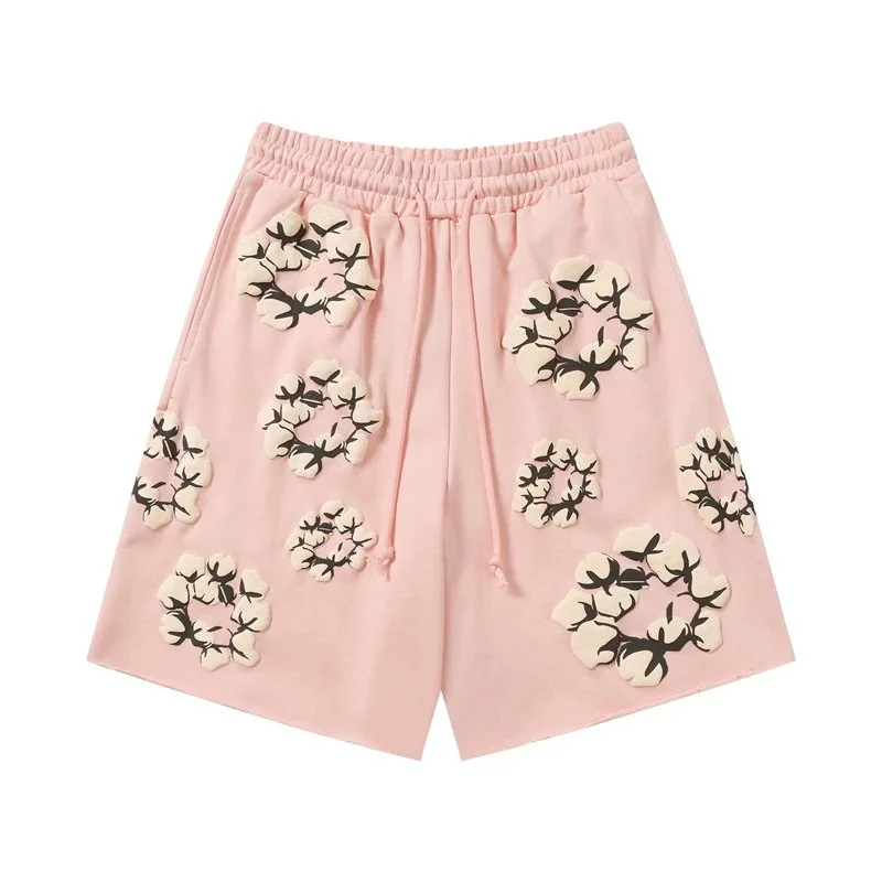 Other Cotton Floral Embroidered Pink Shorts Pink - 1